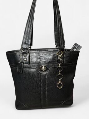 Coach Hamilton Black Leather Shoulder Tote with Hangtag with Silver Hardware